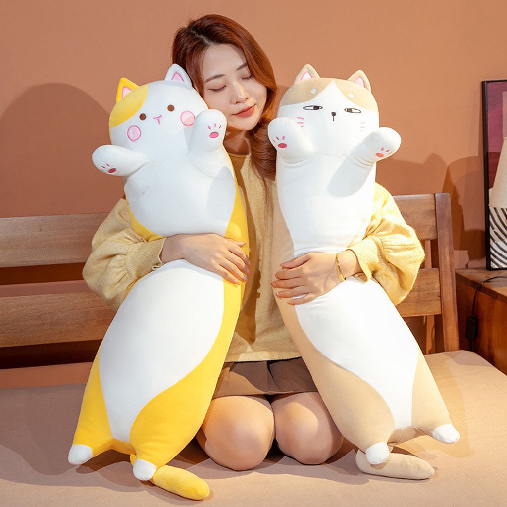Cute chubby cat long plush pillow for hugging
