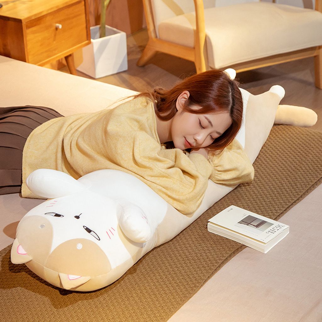 Cute chubby cat long plush pillow for hugging and lounging