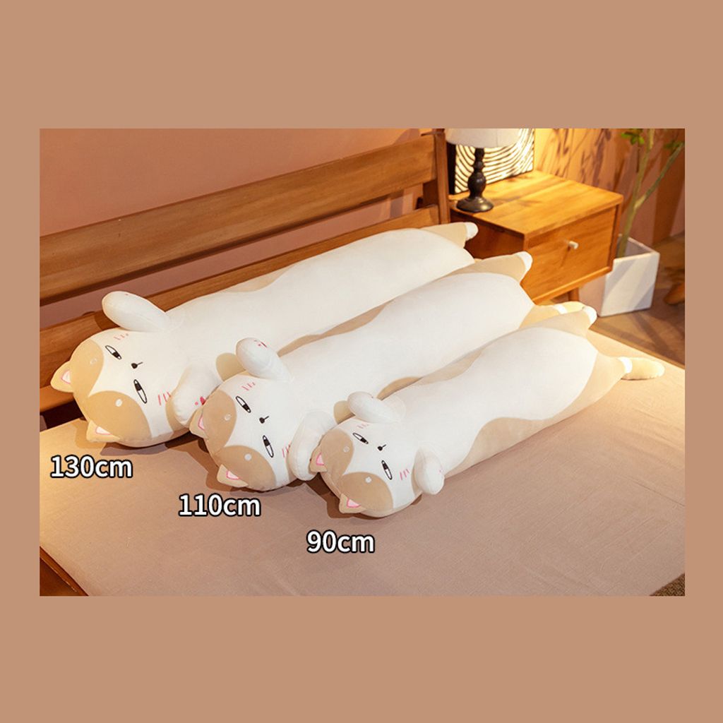 Cute chubby cat long plush pillow size comparison 90cm 110cm 130cm
