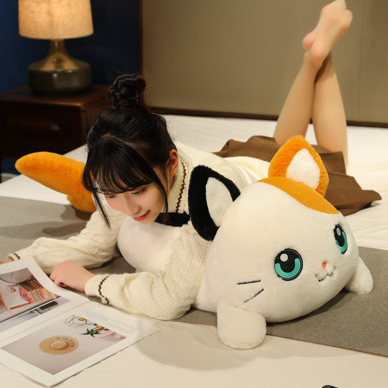 Cat fish plush pillow for hugging while lying on bed