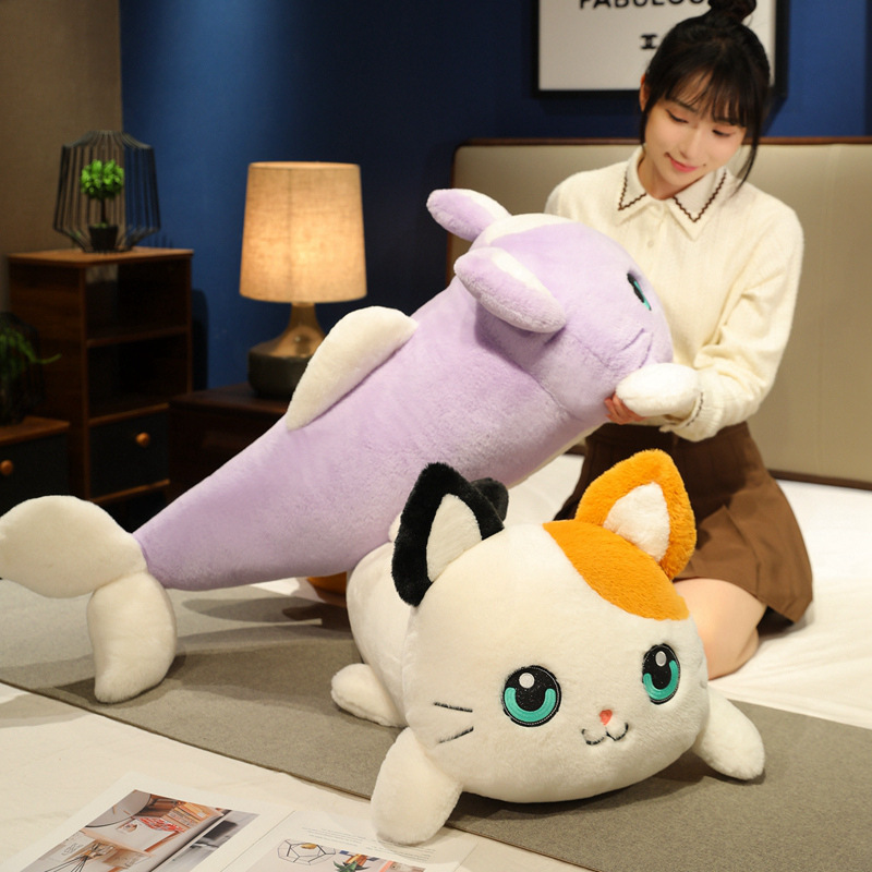 Cat fish plush pillow for hugging and relaxing on bed