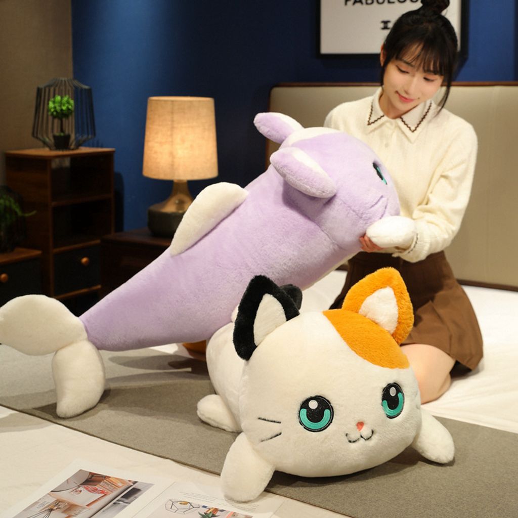 Cat fish plush pillow for hugging and relaxing on bed
