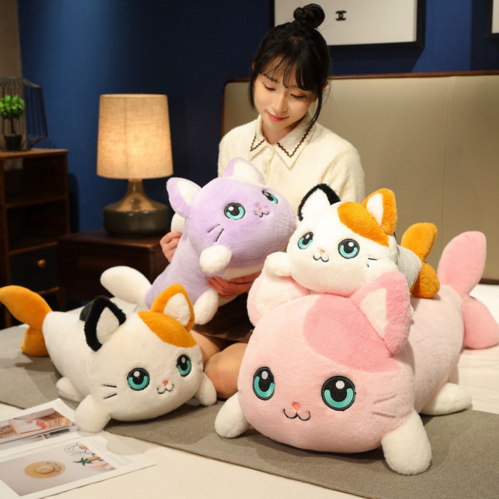 Cat fish plush pillow for hugging and lounging