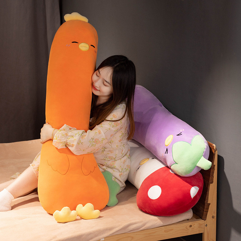 Vegetable chick long plush pillow for hugging and lounging