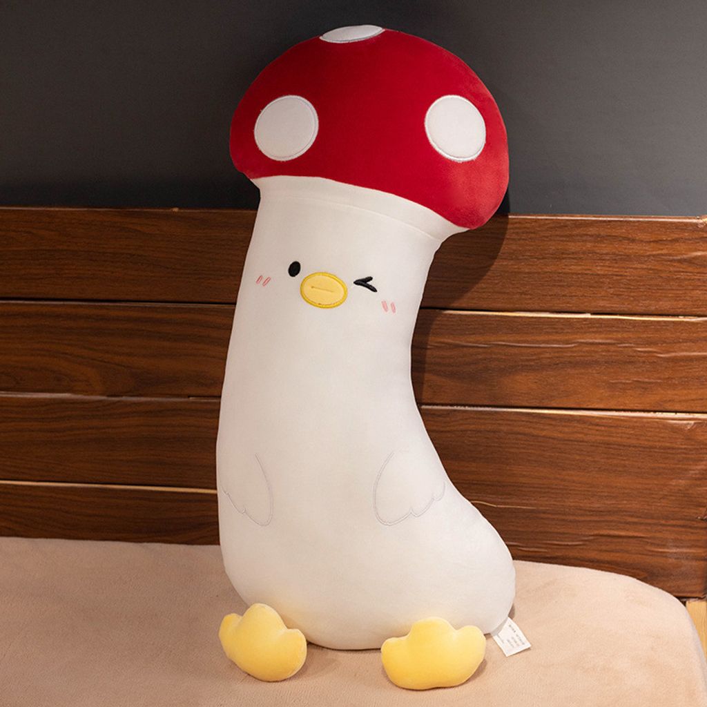 Red mushroom chick long plush pillow
