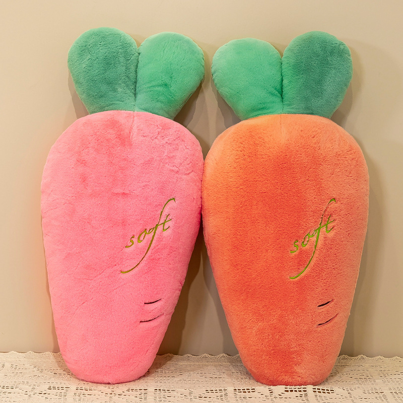 Carrot long plush pillow in pink and orange