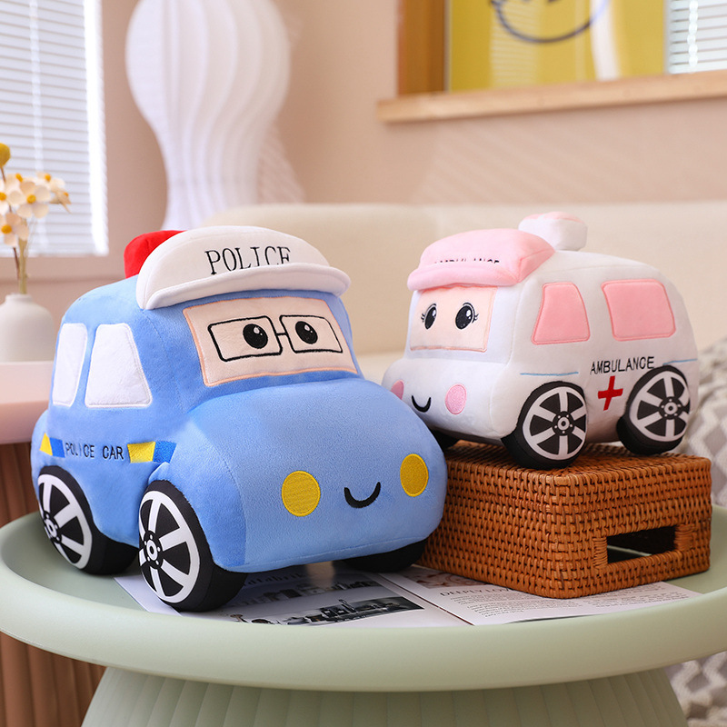 Cartoon car plush toy police car and ambulance designs