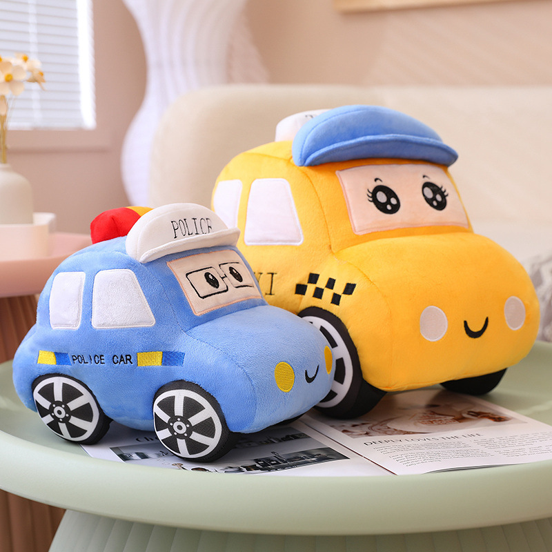 Cartoon car plush toy police car and taxi designs