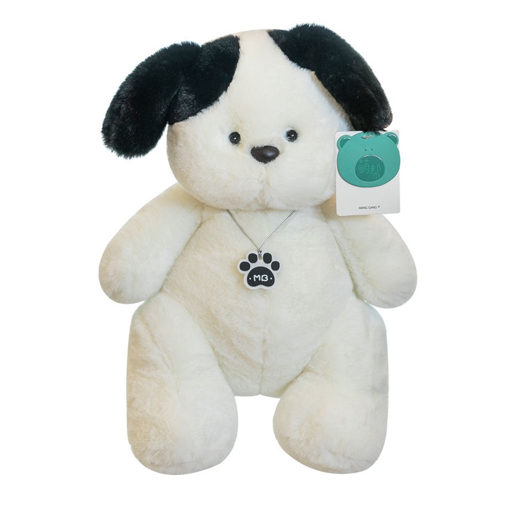 White dog plush toy with soft plush fabric on white background