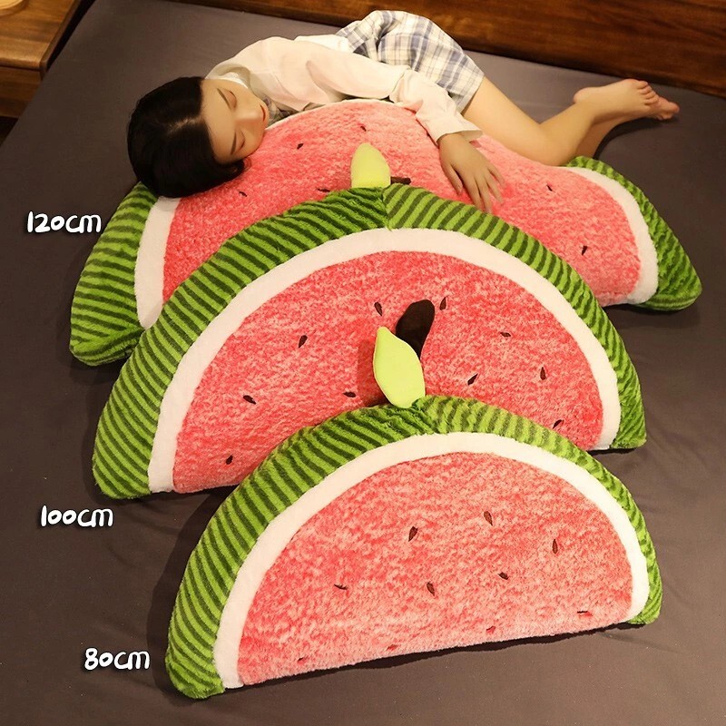 Half fruit plush pillow shown in three sizes 80cm 95cm 120cm