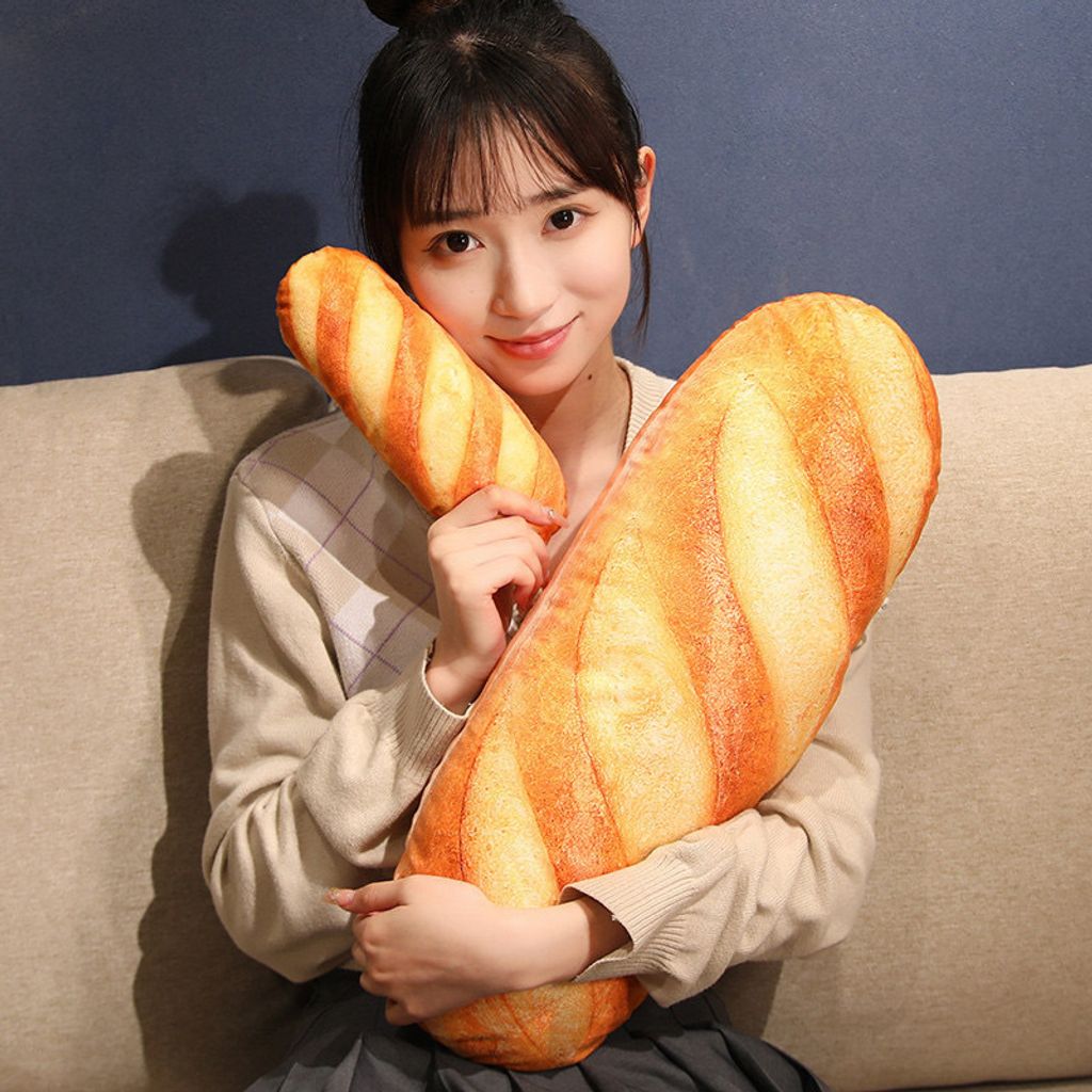 Realistic bread plush pillow hugged for cozy comfort