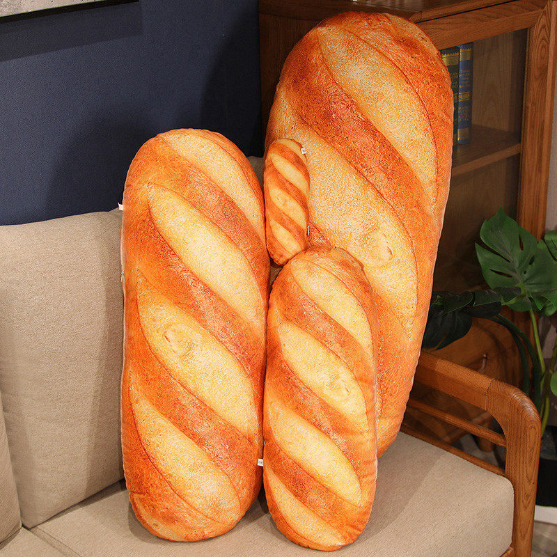 Realistic bread plush pillow on sofa for home decor