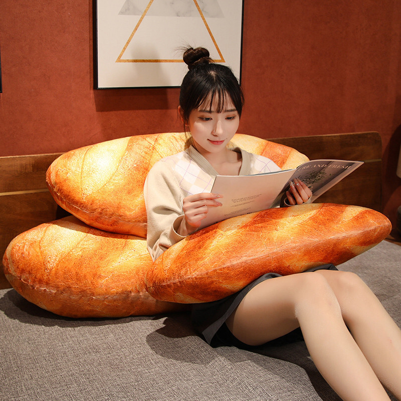 Realistic bread plush pillow used for hugging and relaxing