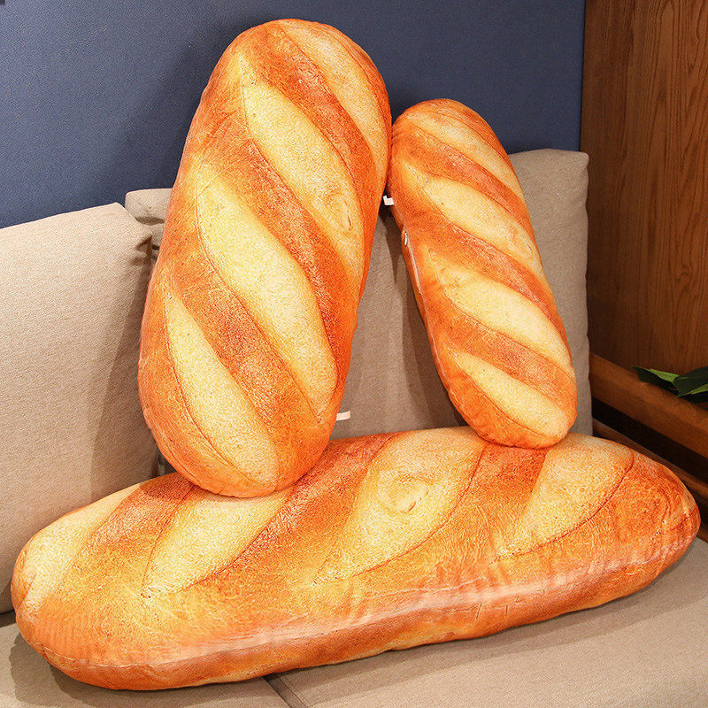 Realistic bread plush pillow on sofa for home decor