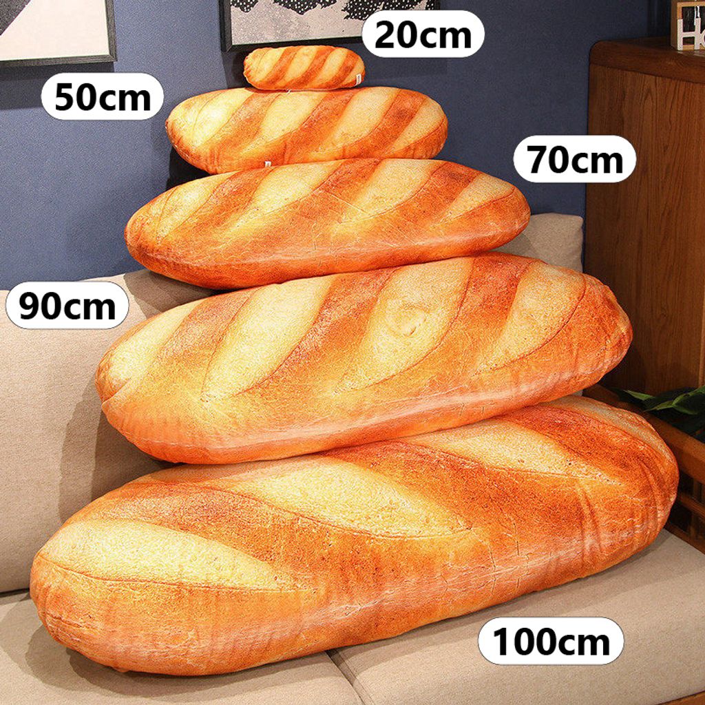 Realistic bread plush pillow size comparison 20cm 50cm 70cm 90cm 100cm