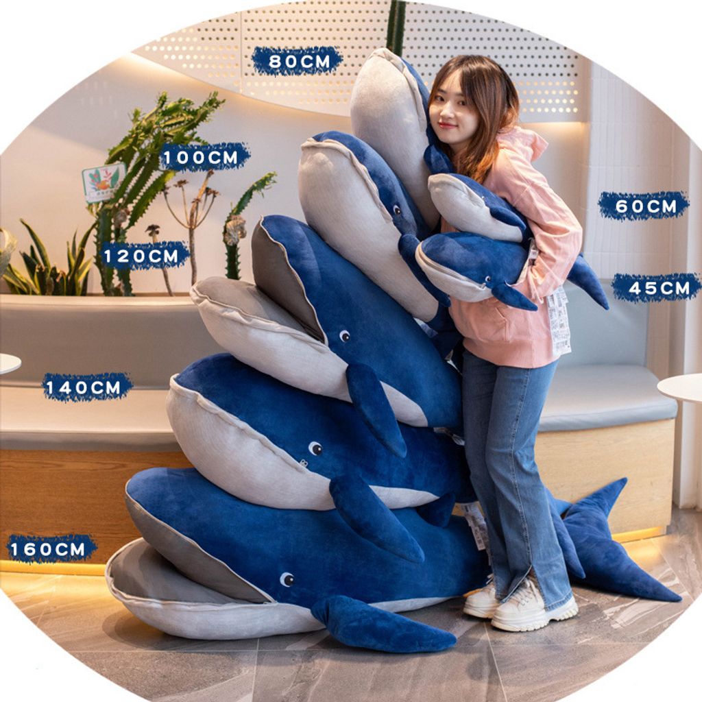 Whale plush pillow size comparison 45cm 60cm 80cm 100cm 120cm 140cm 160cm