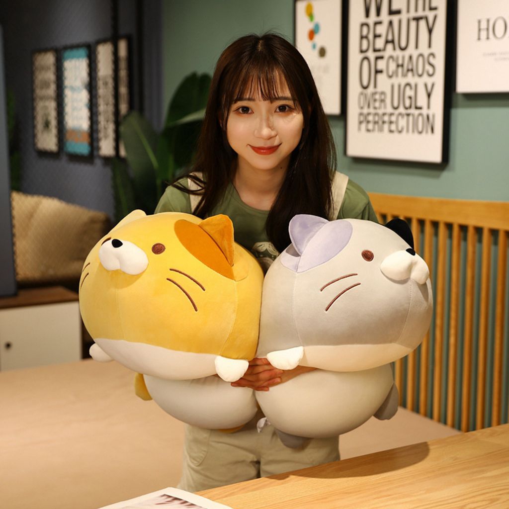 Cute round cat plush toy for hugging and relaxing