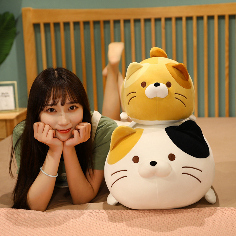 Cute round cat plush toy for hugging and relaxing
