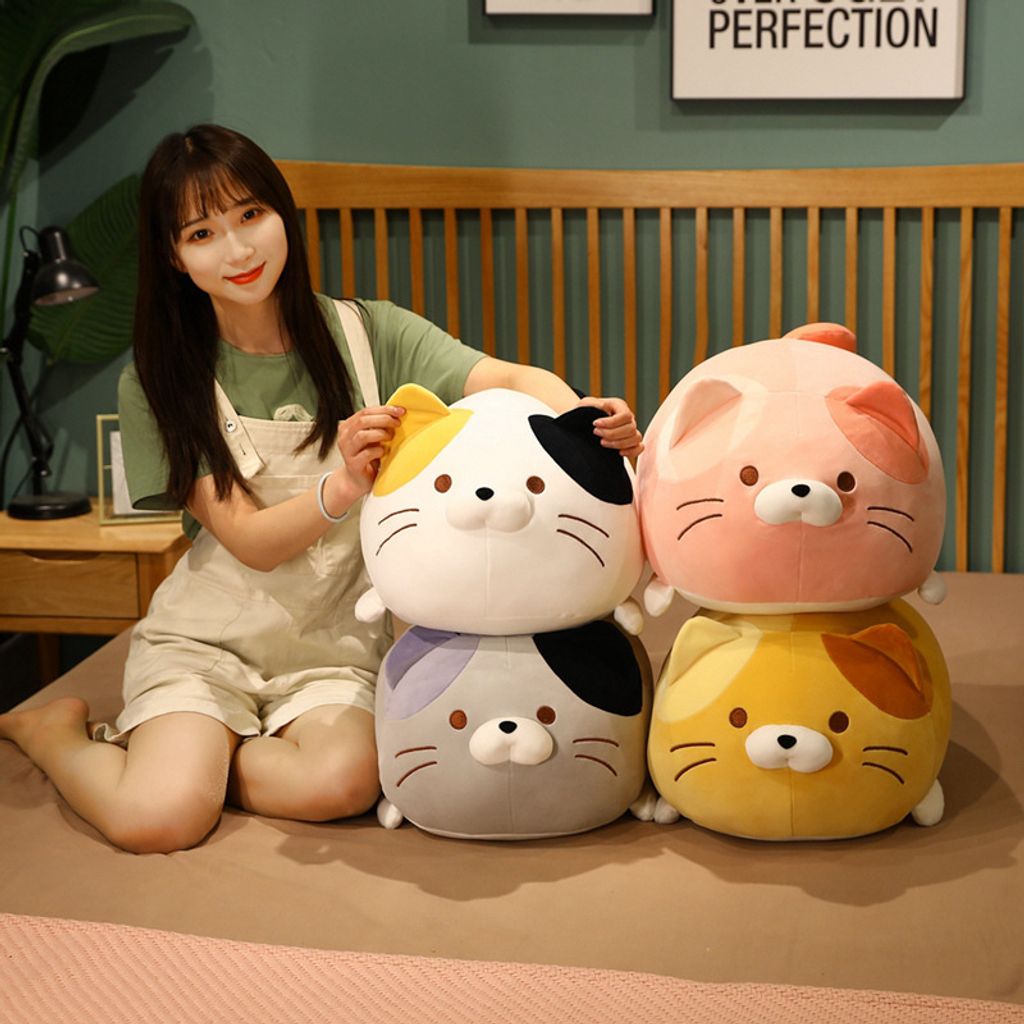 Cute round cat plush toy in multiple colors