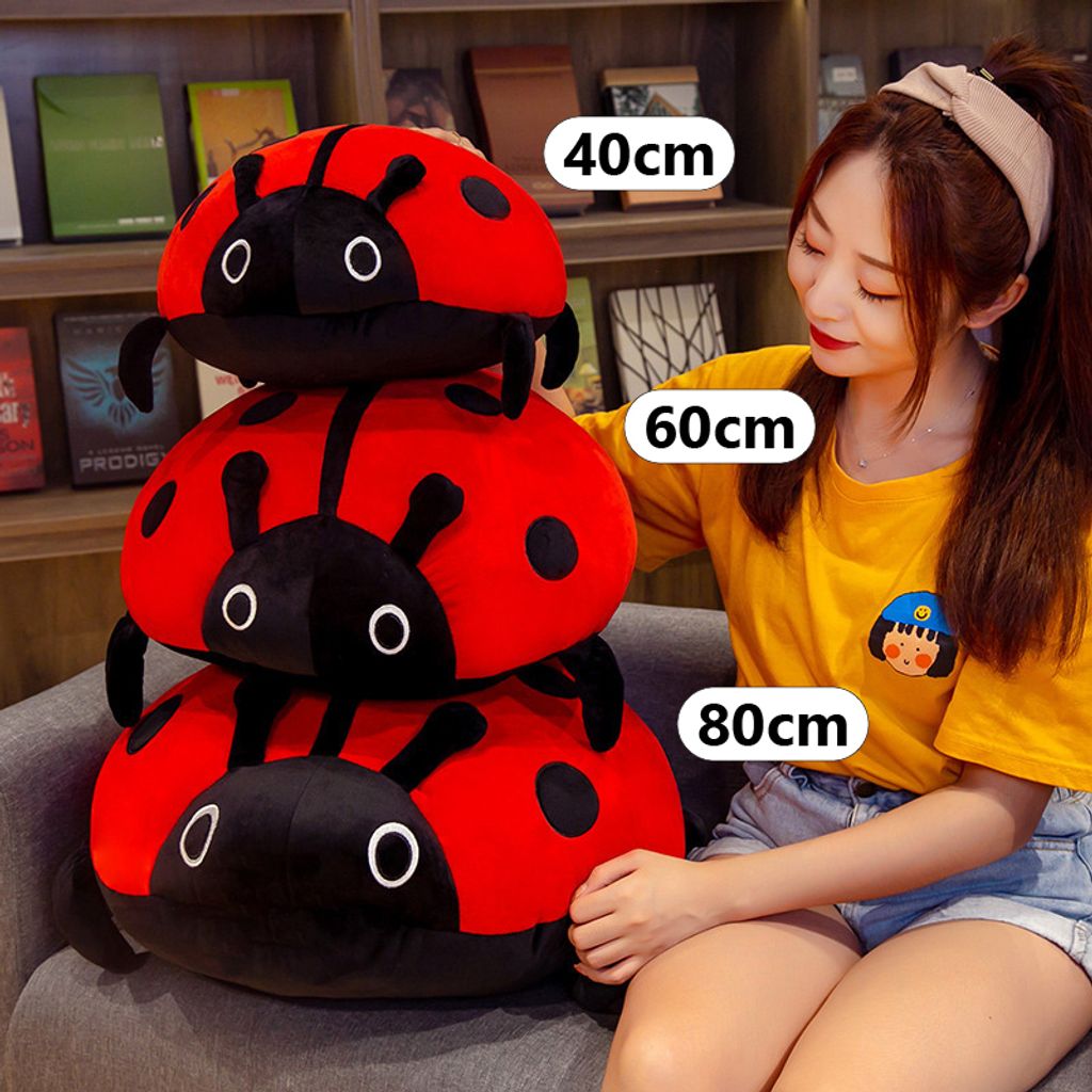 Cute ladybug plush pillow size comparison 40cm 60cm 80cm