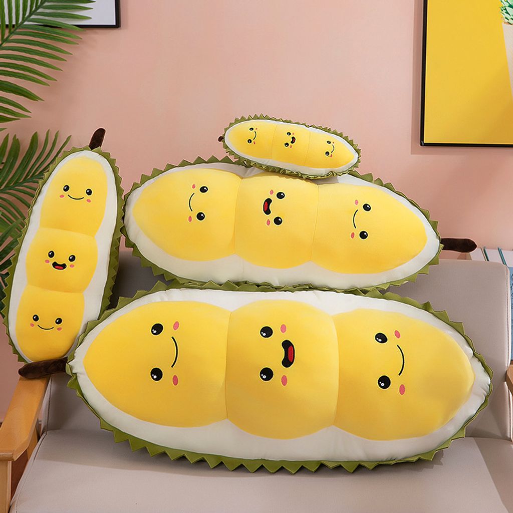 Cute durian plush pillow displayed on sofa, cozy home decor pillow
