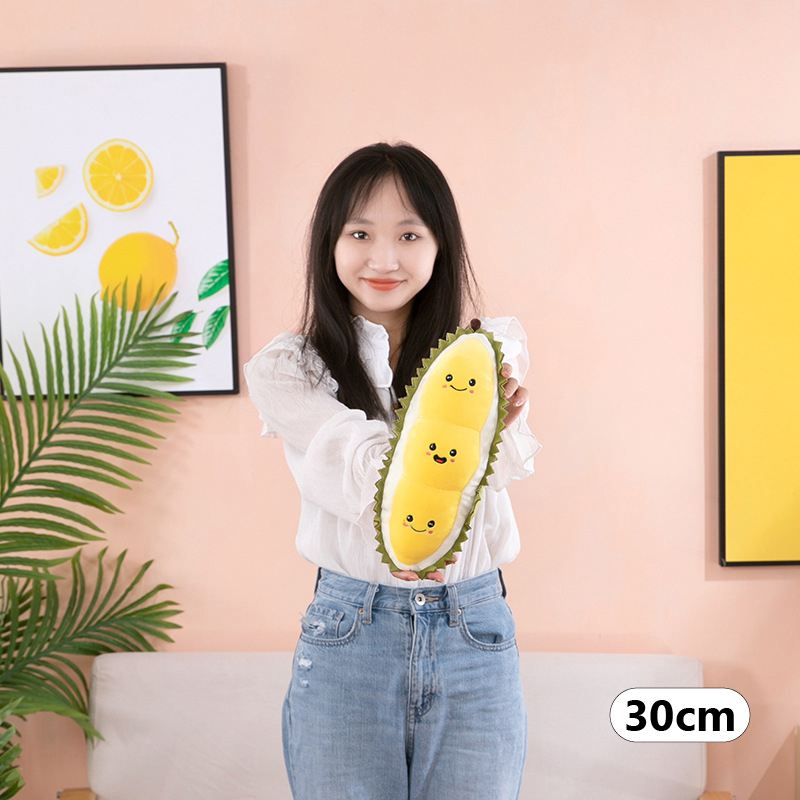 30cm cute durian plush pillow held by person for size reference