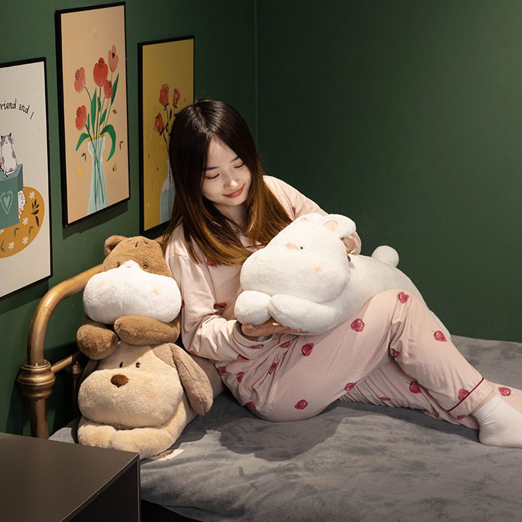 Cute animal lying plush pillow for hugging and lounging