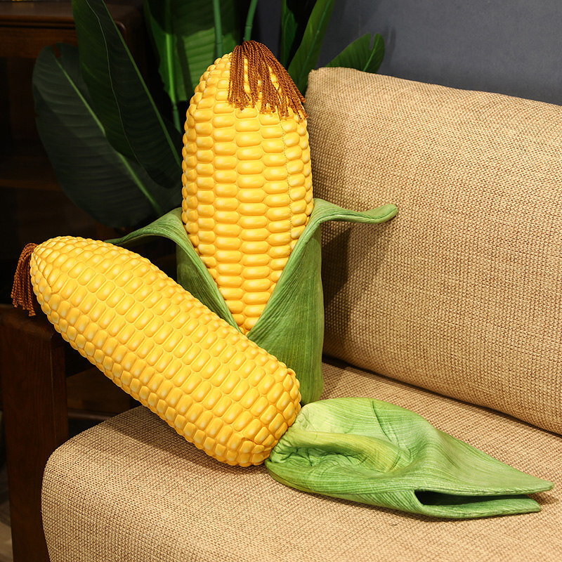 Leaf corn plush pillow displayed on sofa for home decor