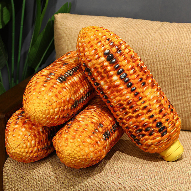 Roasted corn plush pillow product display on sofa