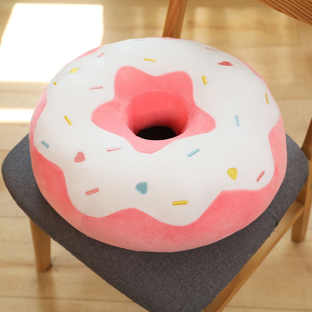 Donut plush pillow in white and pink