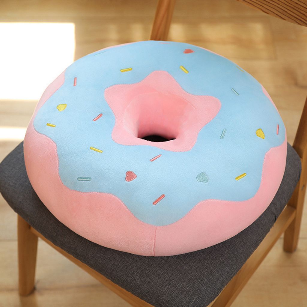 Donut plush pillow in blue and pink