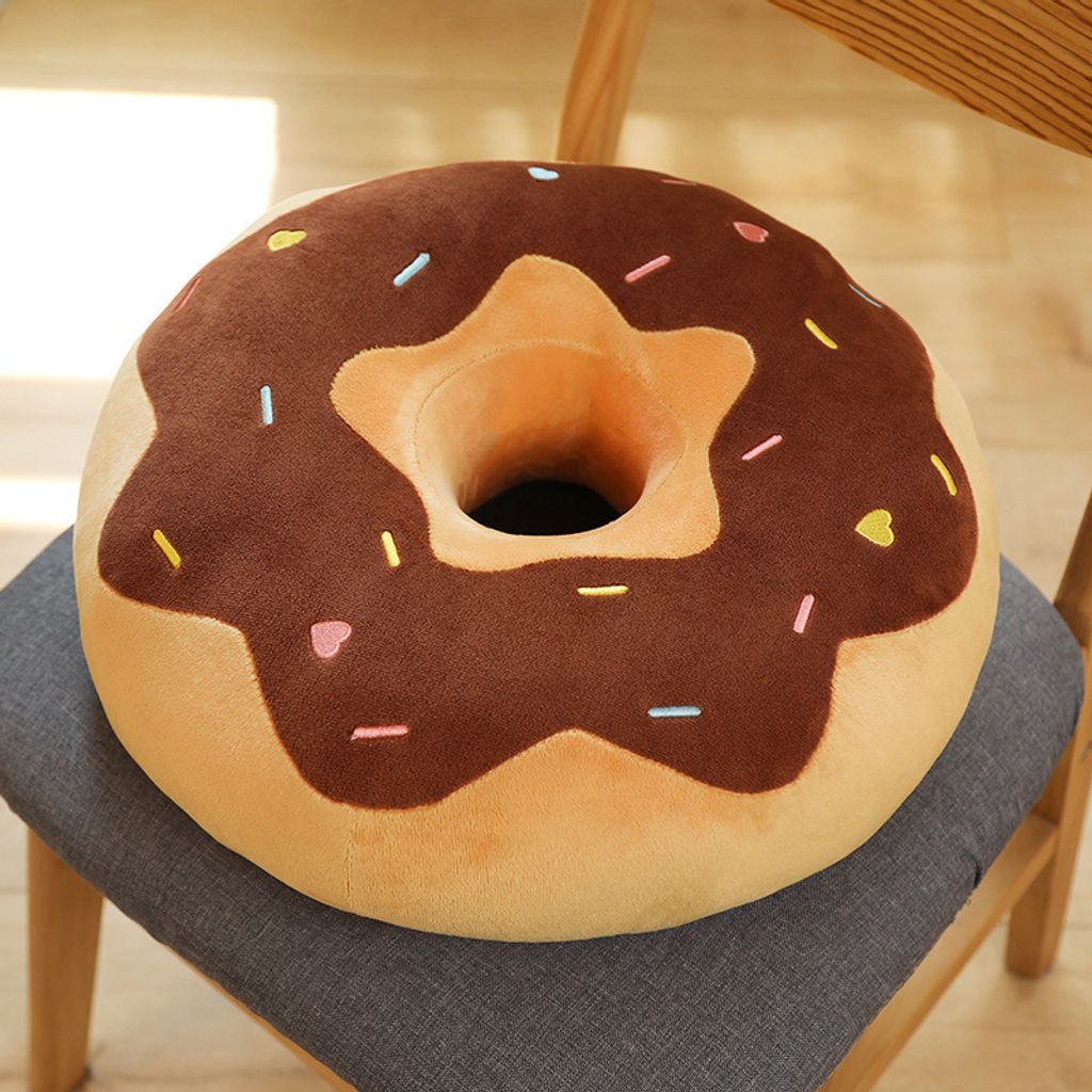 Donut plush pillow in brown and yellow