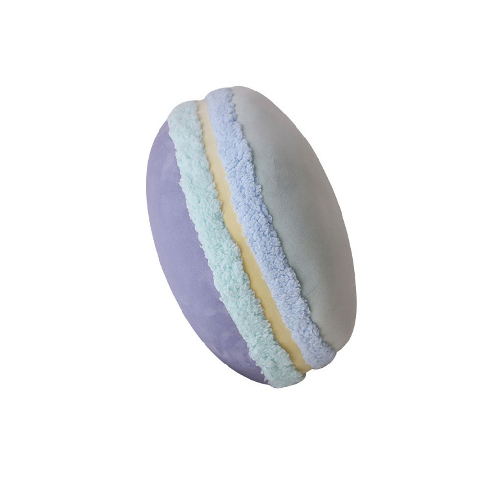 Macaron plush pillow in green and purple on white background