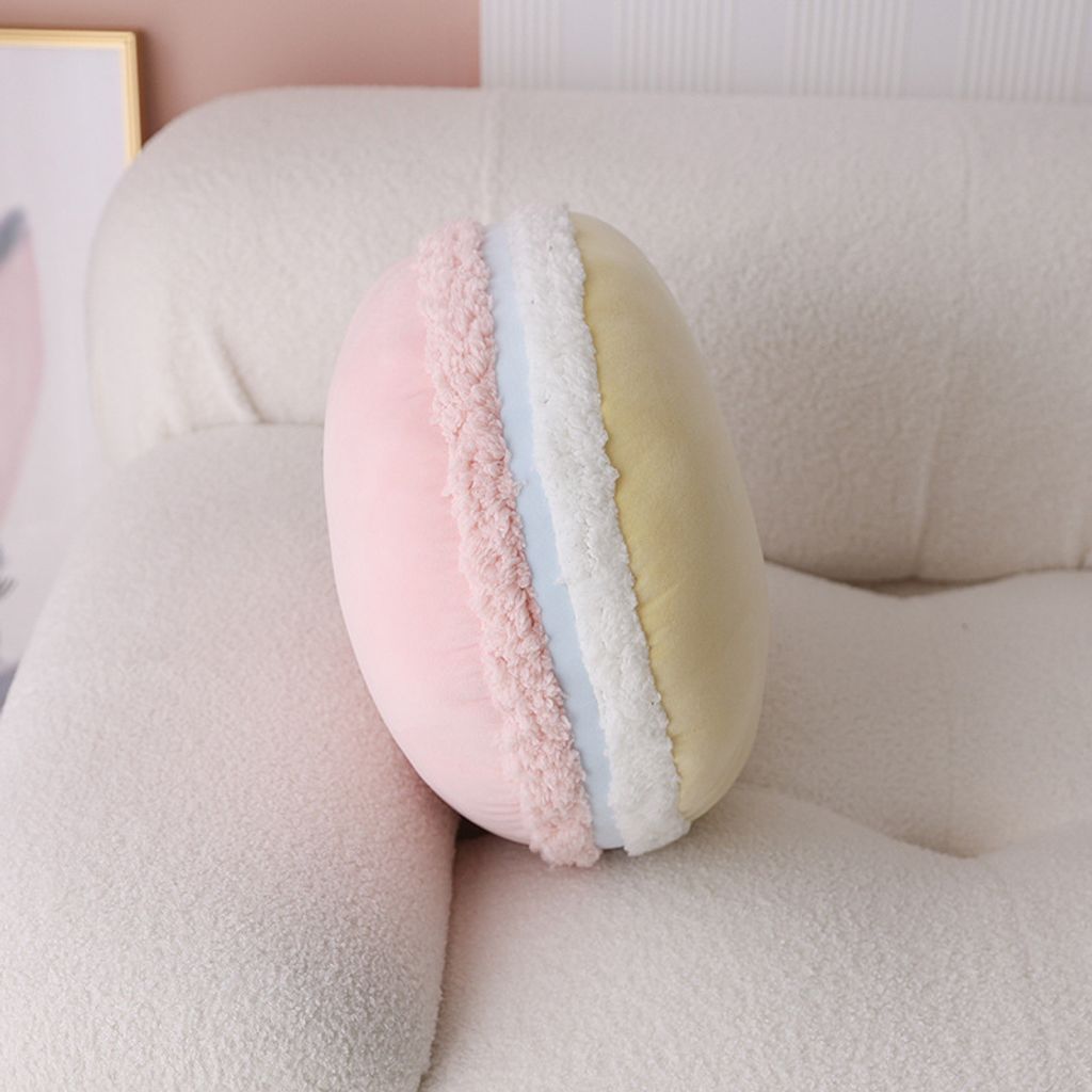 Macaron plush pillow in pink and yellow