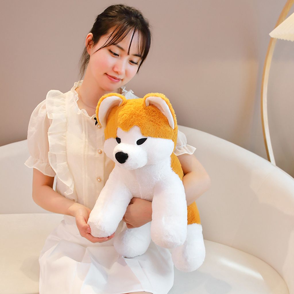 Cute Akita Inu sitting plush toy for hugging