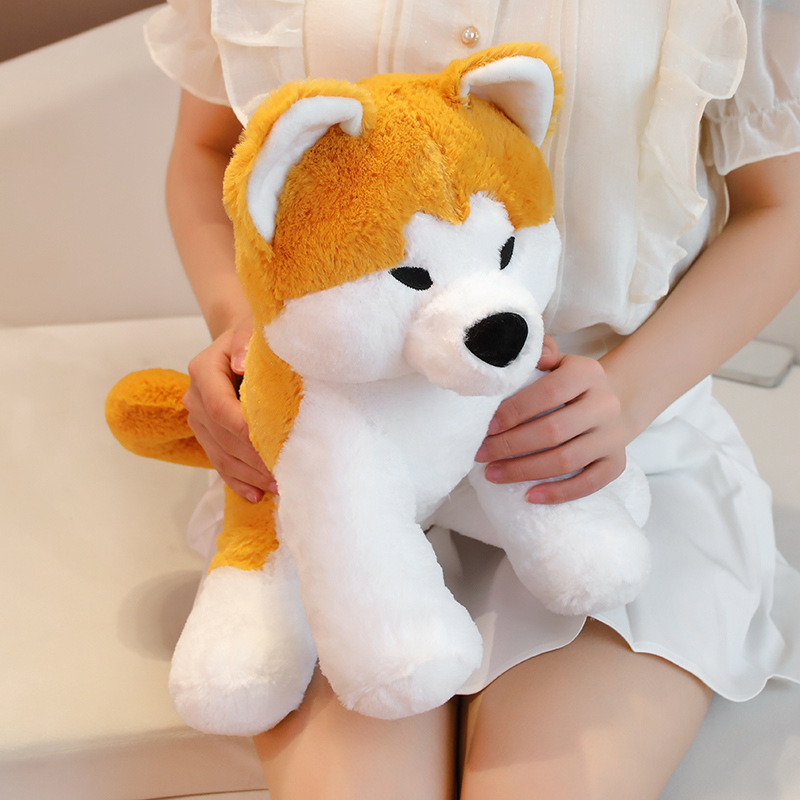 Cute Akita Inu sitting plush toy with soft plush fabric