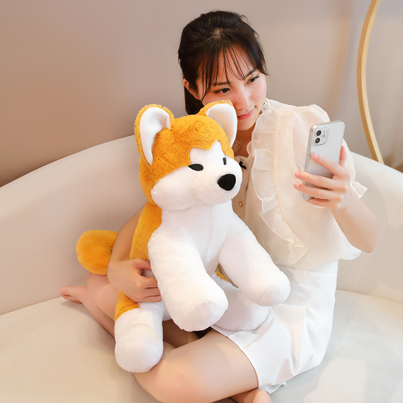 Cute Akita Inu sitting plush toy for hugging