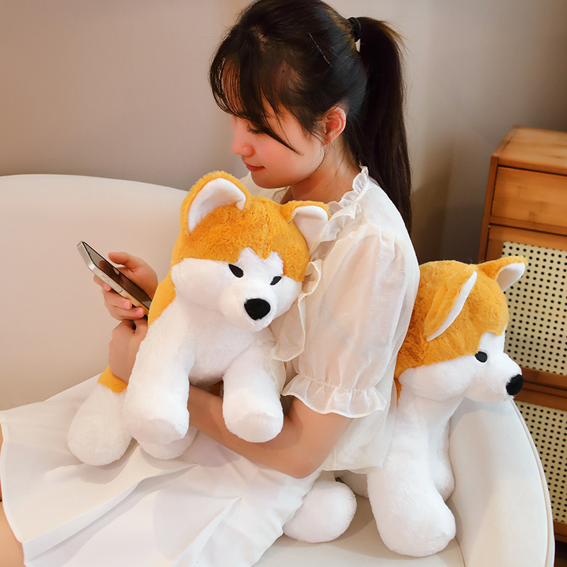 Cute Akita Inu sitting plush toy for lounging on a sofa