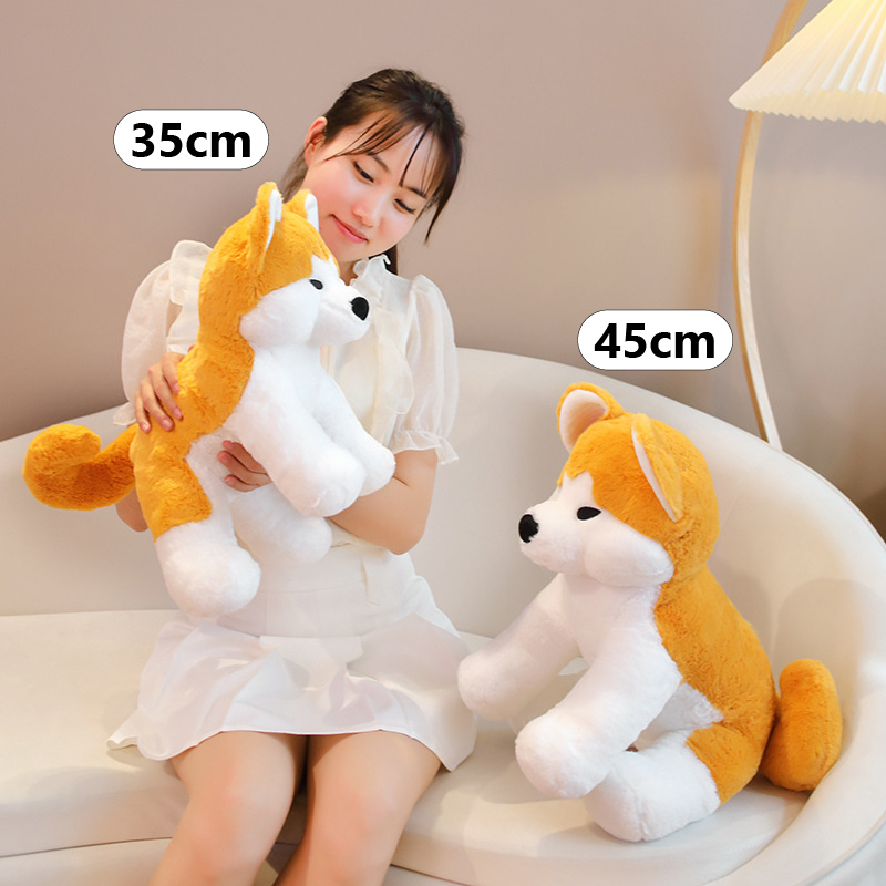 Cute Akita Inu sitting plush toy size comparison 35cm 45cm