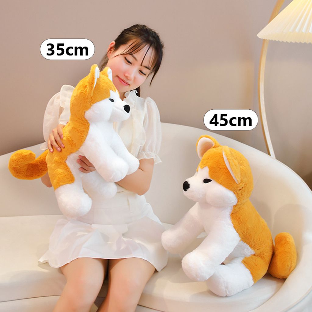 Cute Akita Inu sitting plush toy size comparison 35cm 45cm