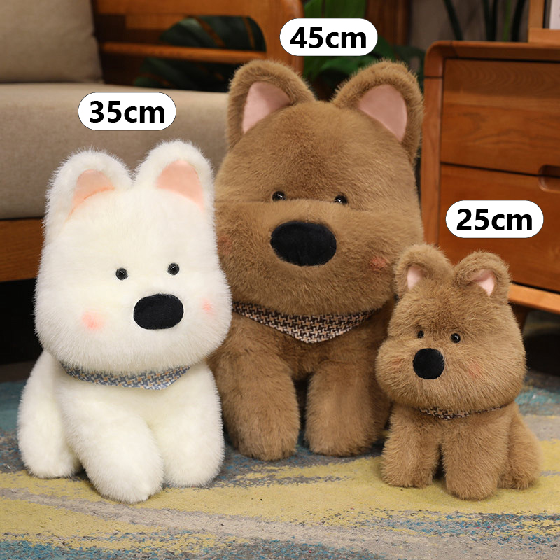Westie dog plush toy size comparison in 25cm 35cm and 45cm
