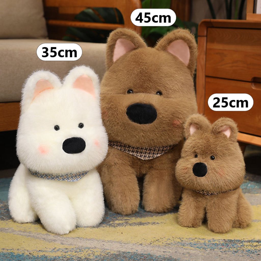 Westie dog plush toy size comparison in 25cm 35cm and 45cm