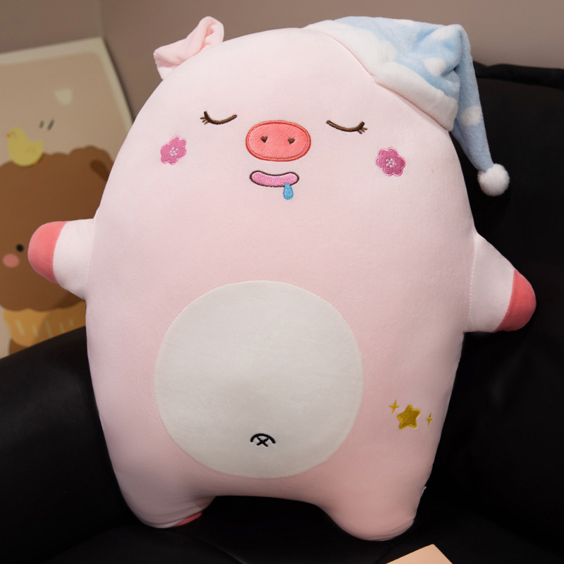 Sweet dreams animal plush pillow in pig design with sleep hat