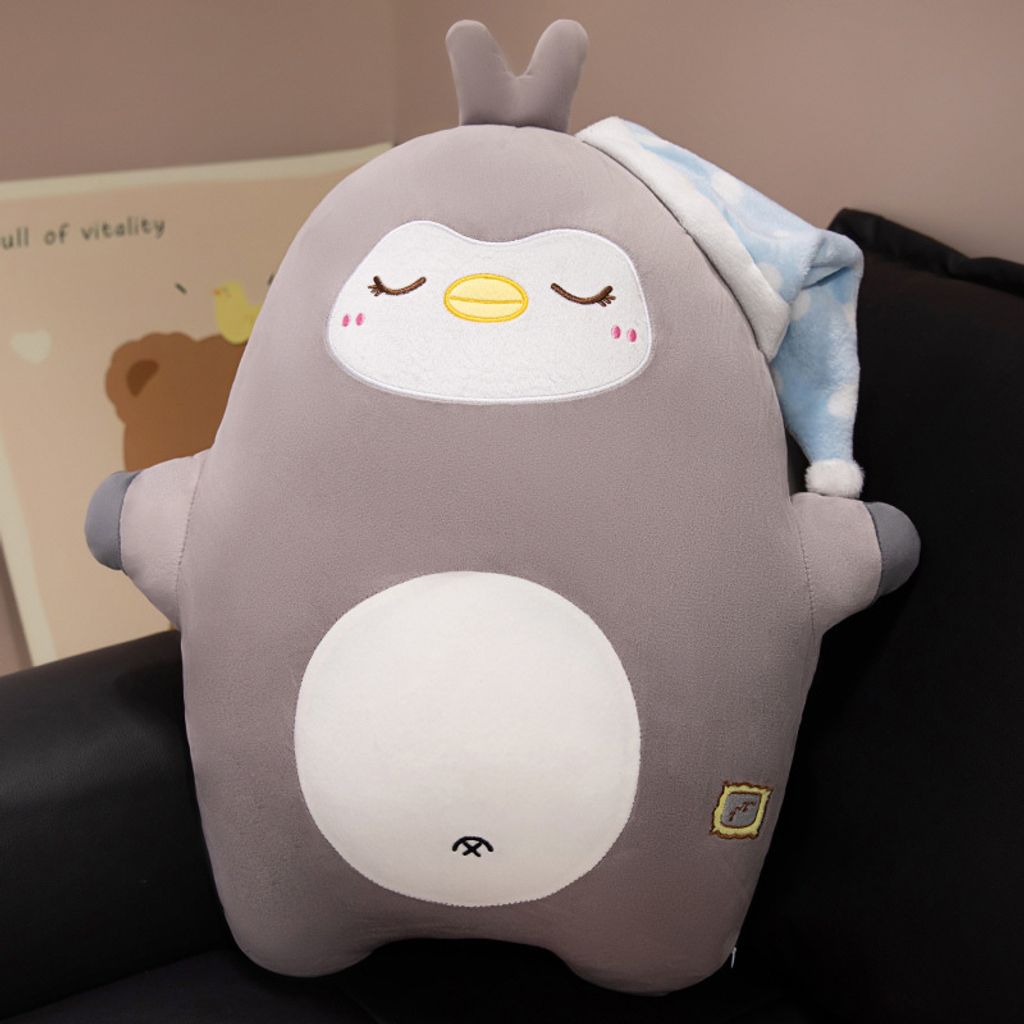 Sweet dreams animal plush pillow in penguin design with sleep hat