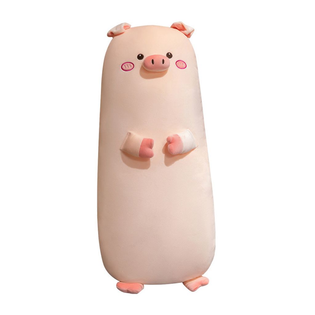 Cute pig long plush pillow round eyes on white background