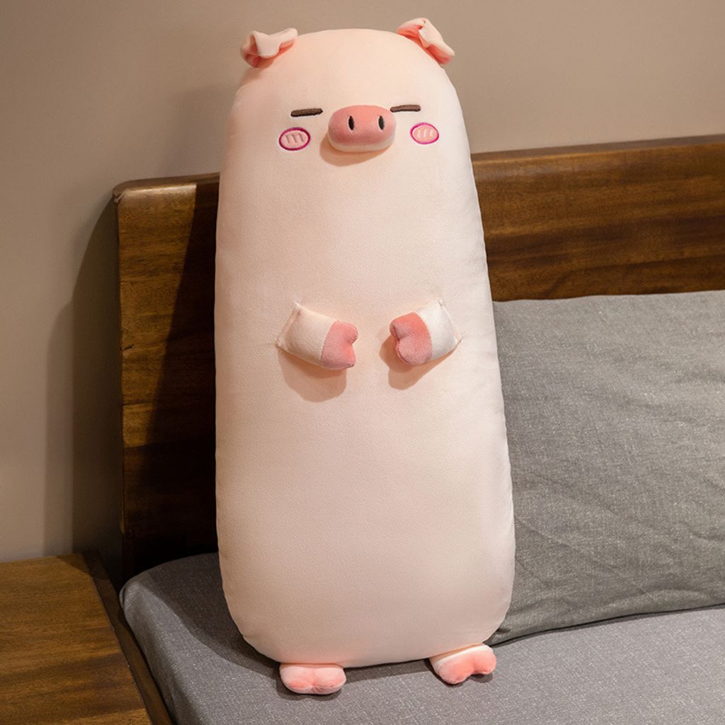 Cute pig long plush pillow sleepy eyes