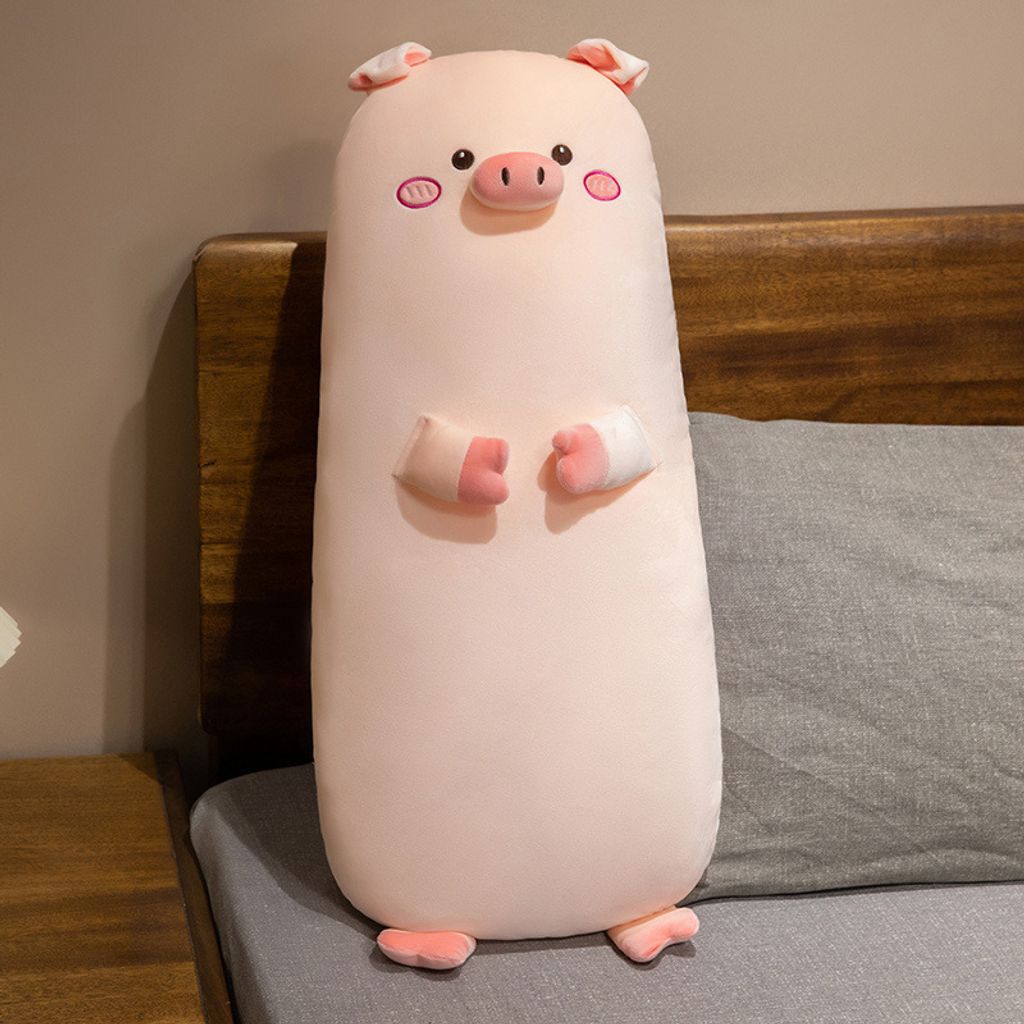 Cute pig long plush pillow round eyes