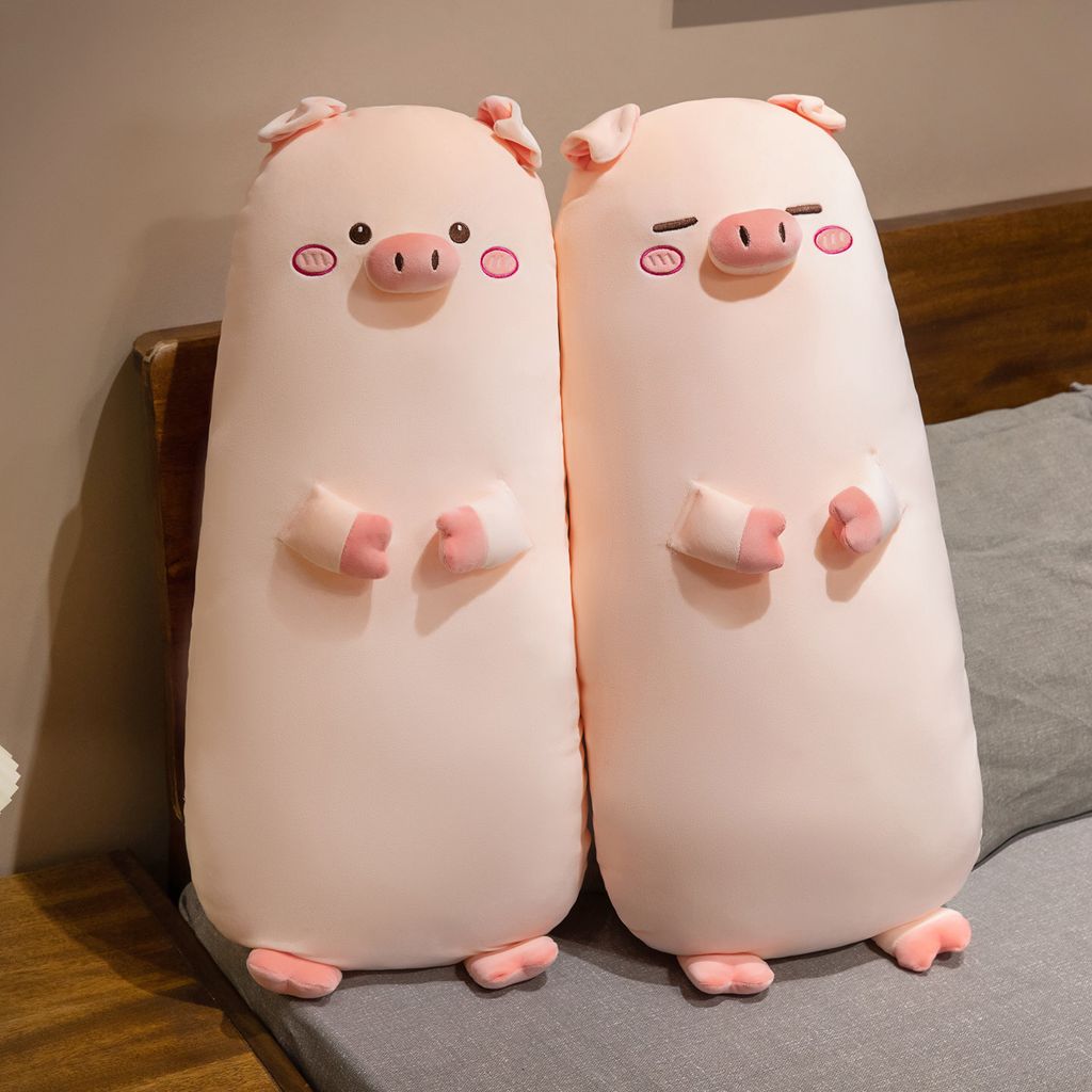 Cute pig long plush pillow in round eyes and sleepy eyes styles for cozy sleep