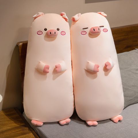 Cute pig long plush pillow in round eyes and sleepy eyes styles for cozy sleep