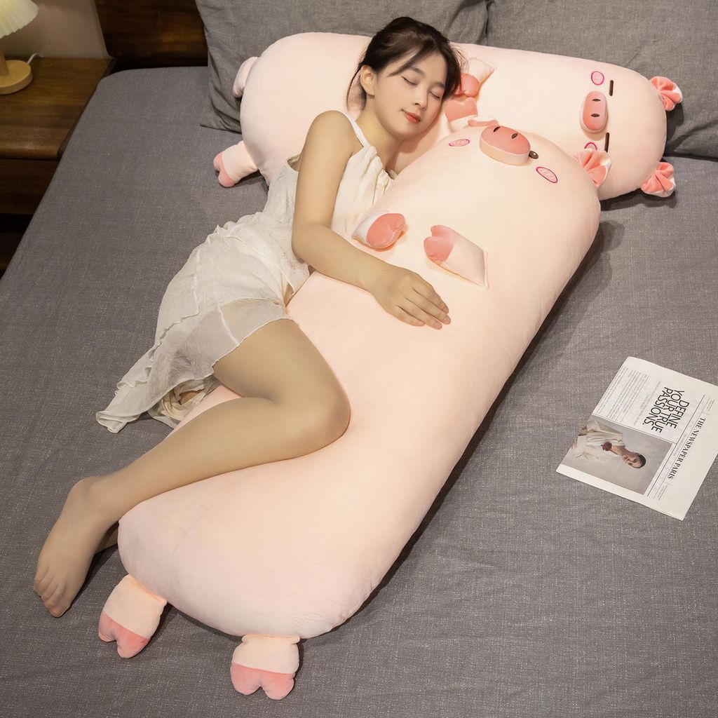 Cute pig long plush pillow for hugging and sleeping comfortably in bed